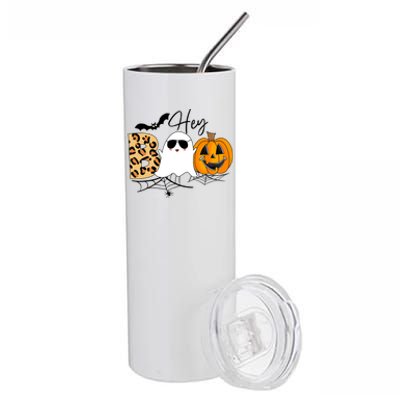 Cute Ghost Halloween Pumpkin Face Hey Boo Trendy Halloween Stainless Steel Tumbler