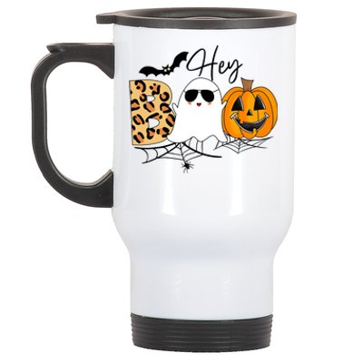 Cute Ghost Halloween Pumpkin Face Hey Boo Trendy Halloween Stainless Steel Travel Mug