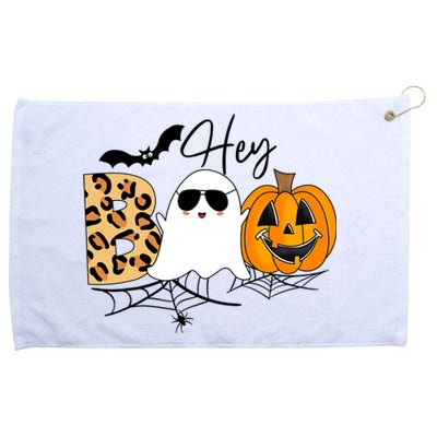 Cute Ghost Halloween Pumpkin Face Hey Boo Trendy Halloween Grommeted Golf Towel