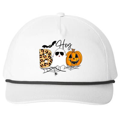 Cute Ghost Halloween Pumpkin Face Hey Boo Trendy Halloween Snapback Five-Panel Rope Hat