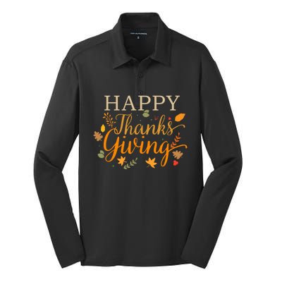 Cute Gift Happy Thanksgiving Autumn Fall Leaves For Holiday Season Silk Touch Performance Long Sleeve Polo