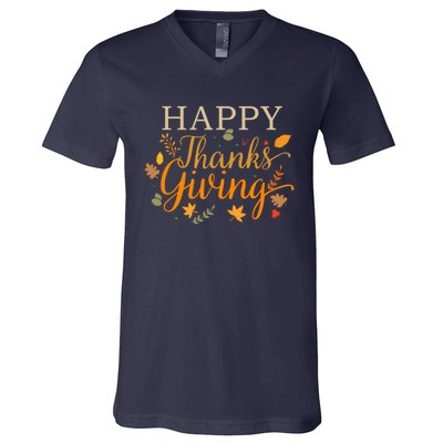 Cute Gift Happy Thanksgiving Autumn Fall Leaves For Holiday Season V-Neck T-Shirt