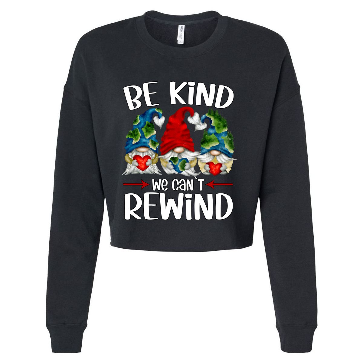 Cute Gnomies Holding Hearts For Earth Day And Teacher Gnome Funny Gift Cropped Pullover Crew