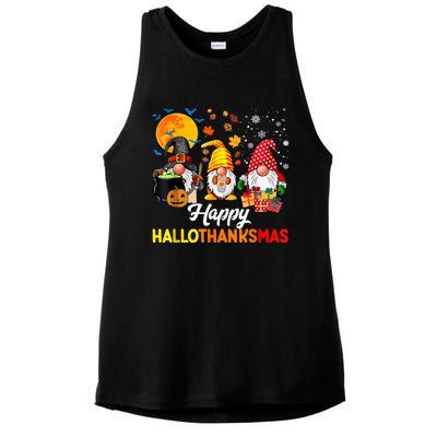 Cute Gnomes Happy Hallothanksmas Funny Halloween Christmas Ladies PosiCharge Tri-Blend Wicking Tank