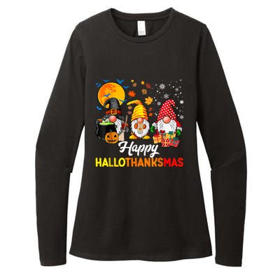 Cute Gnomes Happy Hallothanksmas Funny Halloween Christmas Womens CVC Long Sleeve Shirt