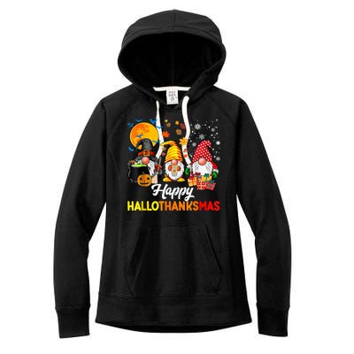 Cute Gnomes Happy Hallothanksmas Funny Halloween Christmas Women's Fleece Hoodie