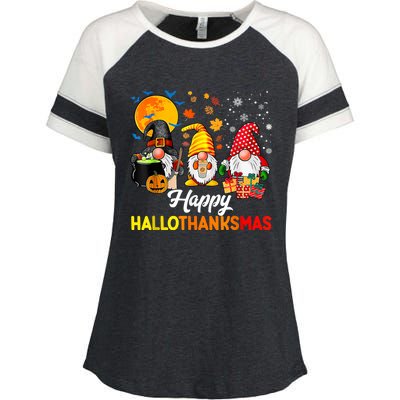 Cute Gnomes Happy Hallothanksmas Funny Halloween Christmas Enza Ladies Jersey Colorblock Tee