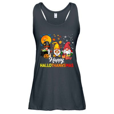 Cute Gnomes Happy Hallothanksmas Funny Halloween Christmas Ladies Essential Flowy Tank