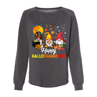 Cute Gnomes Happy Hallothanksmas Funny Halloween Christmas Womens California Wash Sweatshirt