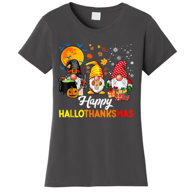 Cute Gnomes Happy Hallothanksmas Funny Halloween Christmas Women's T-Shirt