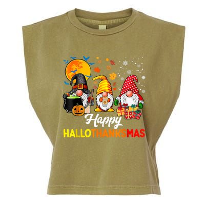 Cute Gnomes Happy Hallothanksmas Funny Halloween Christmas Garment-Dyed Women's Muscle Tee