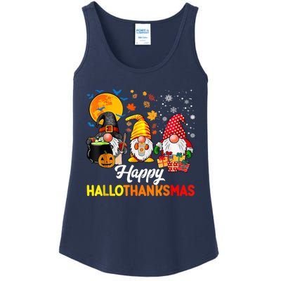 Cute Gnomes Happy Hallothanksmas Funny Halloween Christmas Ladies Essential Tank