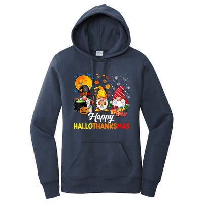 Cute Gnomes Happy Hallothanksmas Funny Halloween Christmas Women's Pullover Hoodie