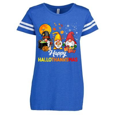 Cute Gnomes Happy Hallothanksmas Funny Halloween Christmas Enza Ladies Jersey Football T-Shirt