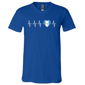 Chapin Guatemalan Heartbeat I Love Guatemala Flag Gift Funny Gift V-Neck T-Shirt