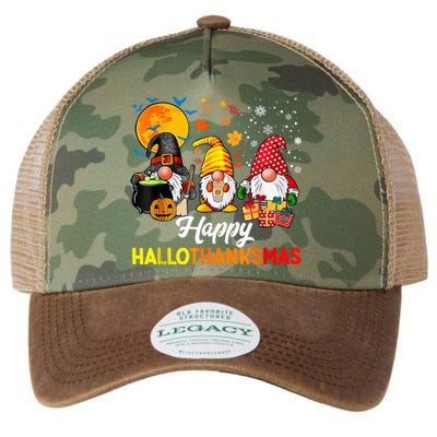 Cute Gnomes Happy Hallothanksmas Funny Halloween Christmas Legacy Tie Dye Trucker Hat