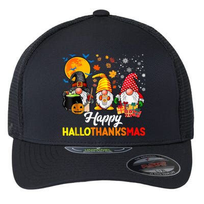 Cute Gnomes Happy Hallothanksmas Funny Halloween Christmas Flexfit Unipanel Trucker Cap