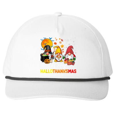 Cute Gnomes Happy Hallothanksmas Funny Halloween Christmas Snapback Five-Panel Rope Hat