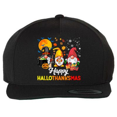 Cute Gnomes Happy Hallothanksmas Funny Halloween Christmas Wool Snapback Cap