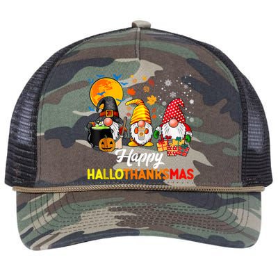 Cute Gnomes Happy Hallothanksmas Funny Halloween Christmas Retro Rope Trucker Hat Cap