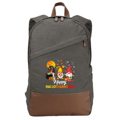 Cute Gnomes Happy Hallothanksmas Funny Halloween Christmas Cotton Canvas Backpack