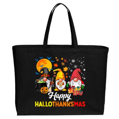 Cute Gnomes Happy Hallothanksmas Funny Halloween Christmas Cotton Canvas Jumbo Tote