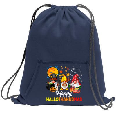 Cute Gnomes Happy Hallothanksmas Funny Halloween Christmas Sweatshirt Cinch Pack Bag