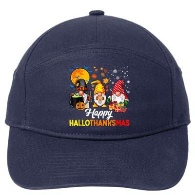 Cute Gnomes Happy Hallothanksmas Funny Halloween Christmas 7-Panel Snapback Hat