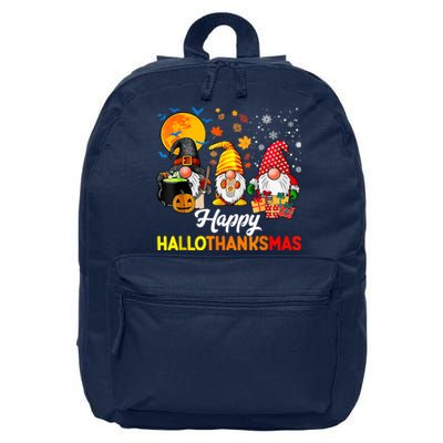 Cute Gnomes Happy Hallothanksmas Funny Halloween Christmas 16 in Basic Backpack