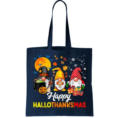 Cute Gnomes Happy Hallothanksmas Funny Halloween Christmas Tote Bag