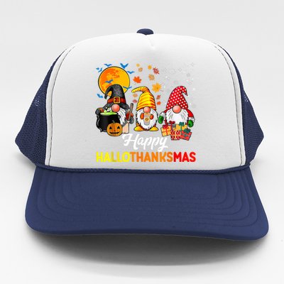 Cute Gnomes Happy Hallothanksmas Funny Halloween Christmas Trucker Hat