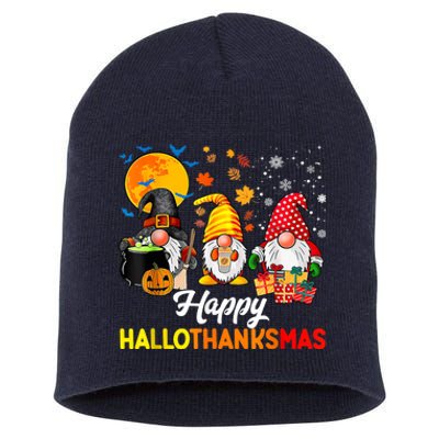 Cute Gnomes Happy Hallothanksmas Funny Halloween Christmas Short Acrylic Beanie