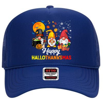 Cute Gnomes Happy Hallothanksmas Funny Halloween Christmas High Crown Mesh Back Trucker Hat