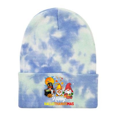 Cute Gnomes Happy Hallothanksmas Funny Halloween Christmas Tie Dye 12in Knit Beanie