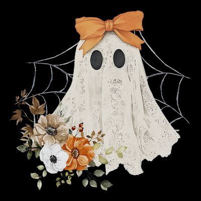 Coquette Ghost Halloween Flower Ghost Spooky Lace Ghost Gift T-Shirt