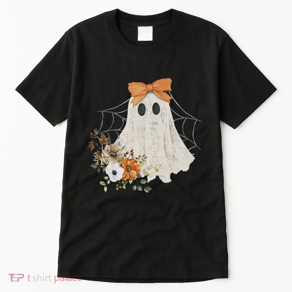 Coquette Ghost Halloween Flower Ghost Spooky Lace Ghost Gift Tall T-Shirt
