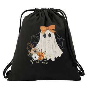 Coquette Ghost Halloween Flower Ghost Spooky Lace Ghost Gift Drawstring Bag