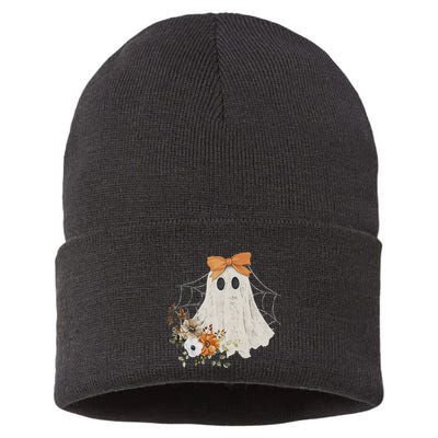 Coquette Ghost Halloween Flower Ghost Spooky Lace Ghost Gift Sustainable Knit Beanie