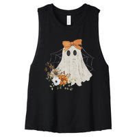 Coquette Ghost Halloween Flower Ghost Spooky Lace Ghost Gift Women's Racerback Cropped Tank