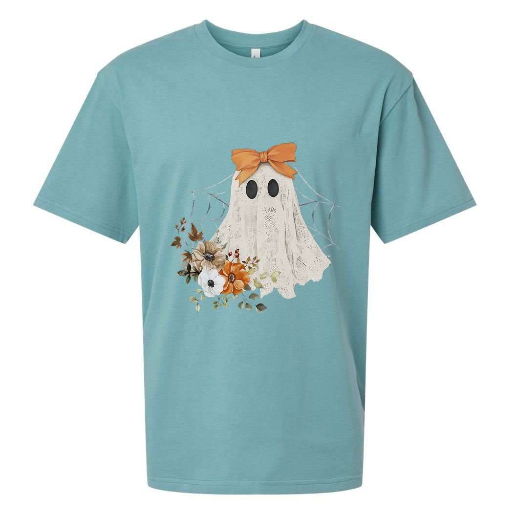 Coquette Ghost Halloween Flower Ghost Spooky Lace Ghost Gift Sueded Cloud Jersey T-Shirt