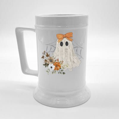 Coquette Ghost Halloween Flower Ghost Spooky Lace Ghost Beer Stein