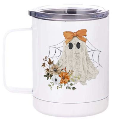 Coquette Ghost Halloween Flower Ghost Spooky Lace Ghost 12 oz Stainless Steel Tumbler Cup