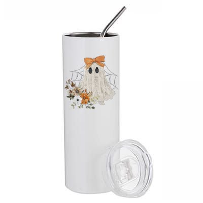 Coquette Ghost Halloween Flower Ghost Spooky Lace Ghost Stainless Steel Tumbler