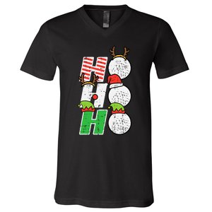 Christmas Golf Ho Ho Ho Funny Xmas Golfing Sports Golfer V-Neck T-Shirt