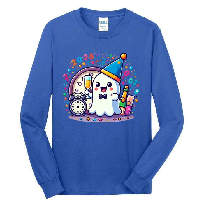 Cute Ghost Happy New Year 2025 New YearS Eve Party Costume Gift Tall Long Sleeve T-Shirt