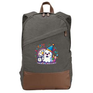 Cute Ghost Happy New Year 2025 New YearS Eve Party Costume Gift Cotton Canvas Backpack