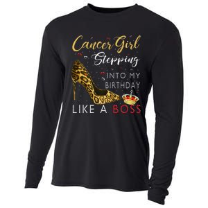 Cancer Girl High Heel Stepping Into My Birthday Like A Boss Cooling Performance Long Sleeve Crew