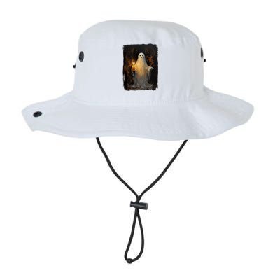 Cute Ghost Holding Candle Funny Halloween Gothic Vintage Legacy Cool Fit Booney Bucket Hat