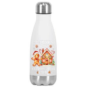 Christmas Gingerbread House Construction Xmas Crew Cookie Baking Gift Stainless Steel Insulated Water Bottle