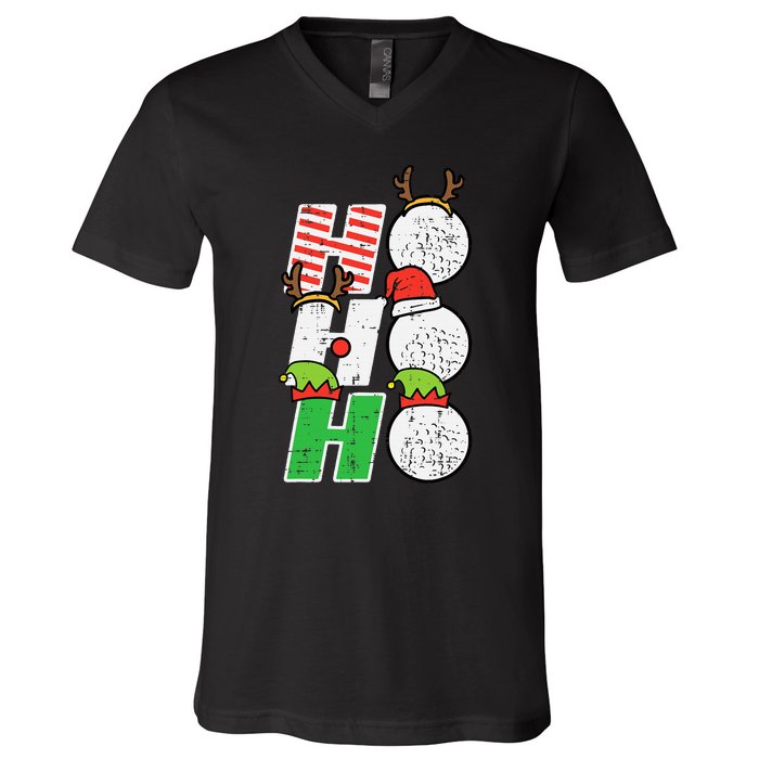 Christmas Golf Ho Ho Ho Funny Xmas Golfing Sports Golfer V-Neck T-Shirt